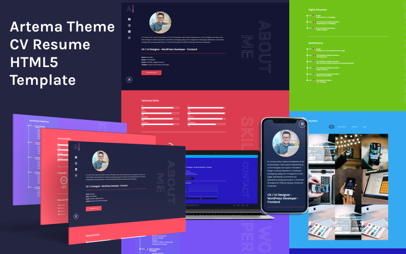artema theme cv resume one page html landing page template original