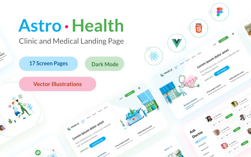 astrohealth html react vue and figma medical and healthcare landing page template original