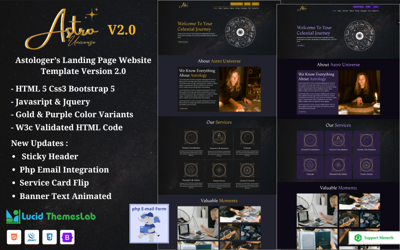astrouniverse one page html template for astrologers and fortune tellers original