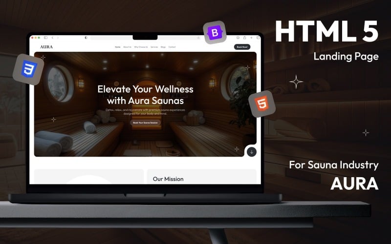 aura sauna services bootstrap html landing page template original