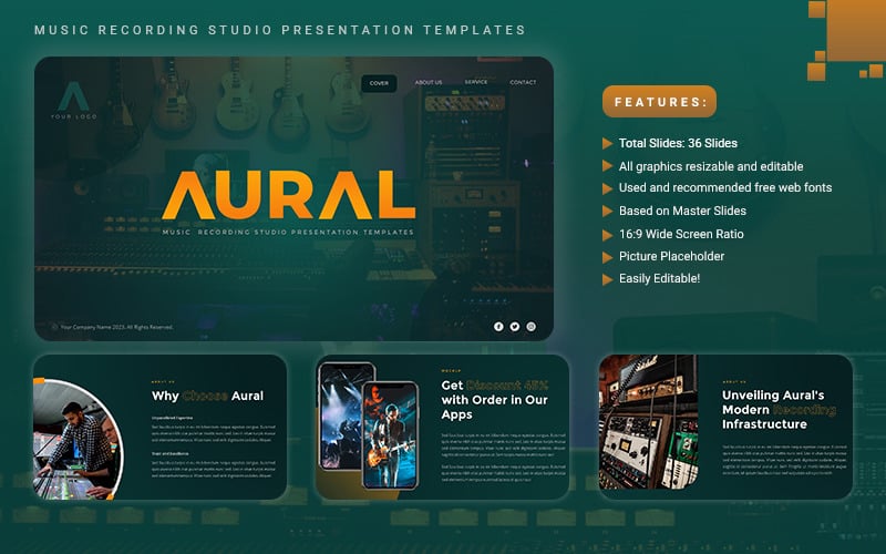 aural music recording studio powerpoint template original