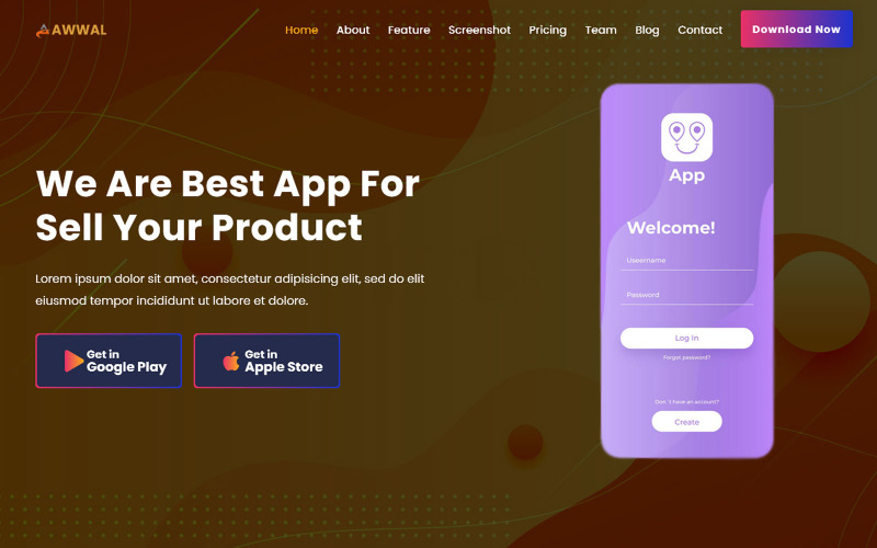 awwal app landing page template original