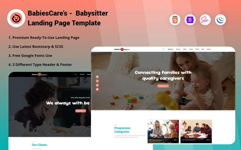 babiescares babysitter landing page template original