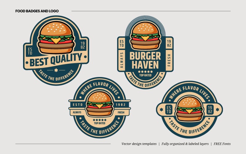 badge logo or burger fast food emblem design original