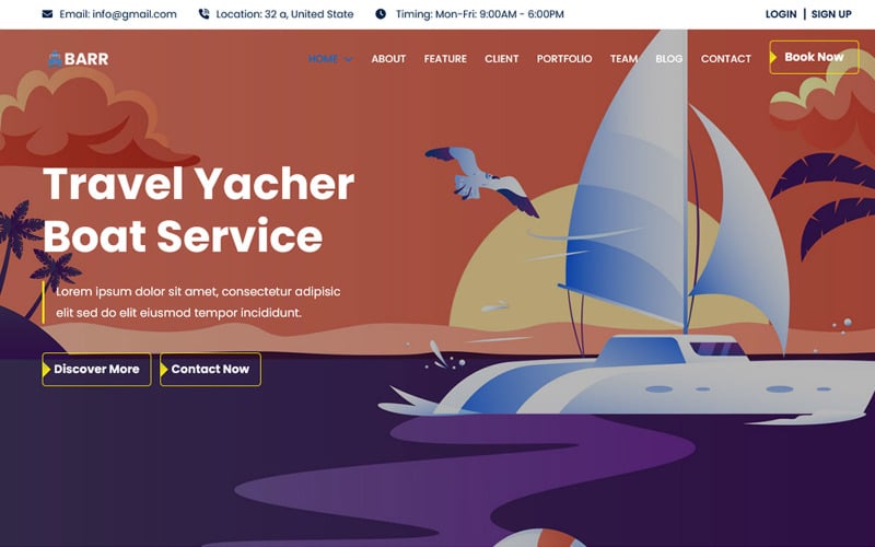 barr yacht party html landing page template original