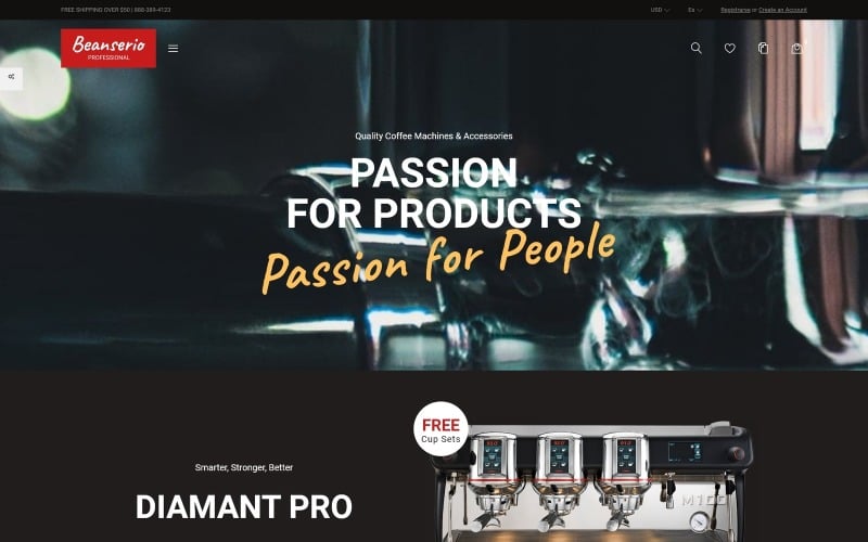 beanserio professional coffee machine store clean bootstrap ecommerce prestashop theme original