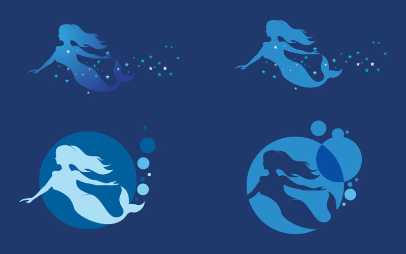 beauty ocean mermaid silhouette with particle star vector icon illustration logo design template v original