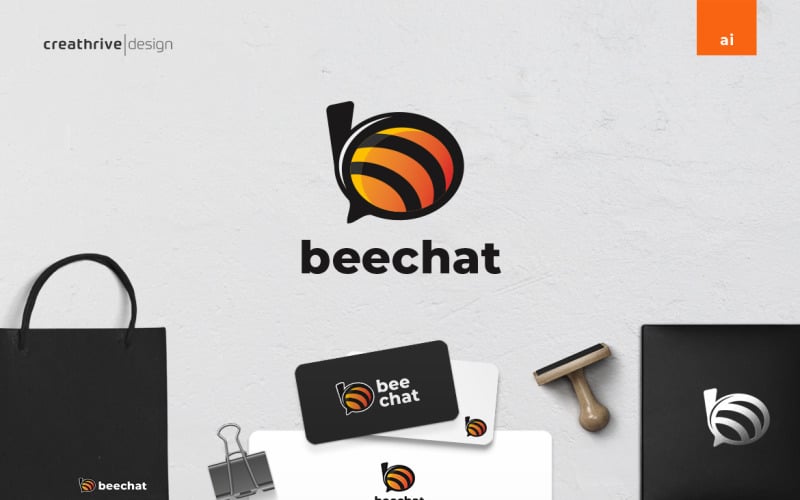 bee chat tech logo template original
