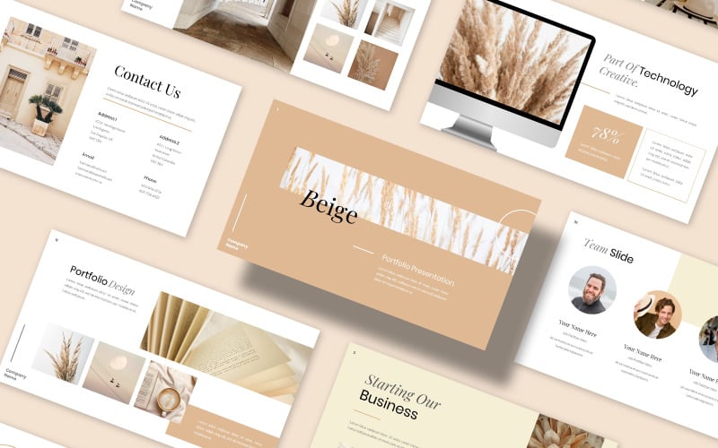 beige creative minimalist company presentation powerpoint template original