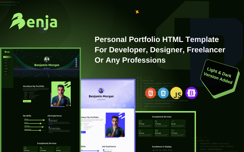 benja modern portfolio amp resume html template minimal responsive original