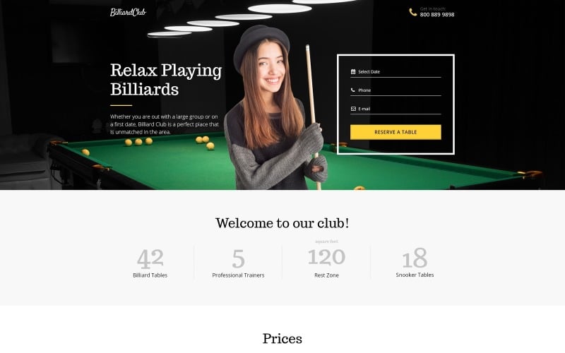 billiards responsive landing page template original