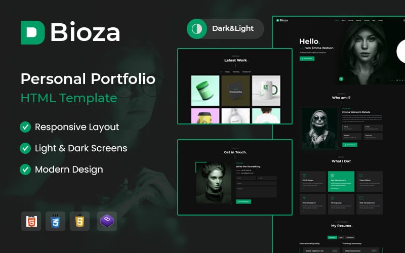 bioza personal portfolio landing page html template original