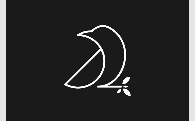 bird branch leaf line art logo original