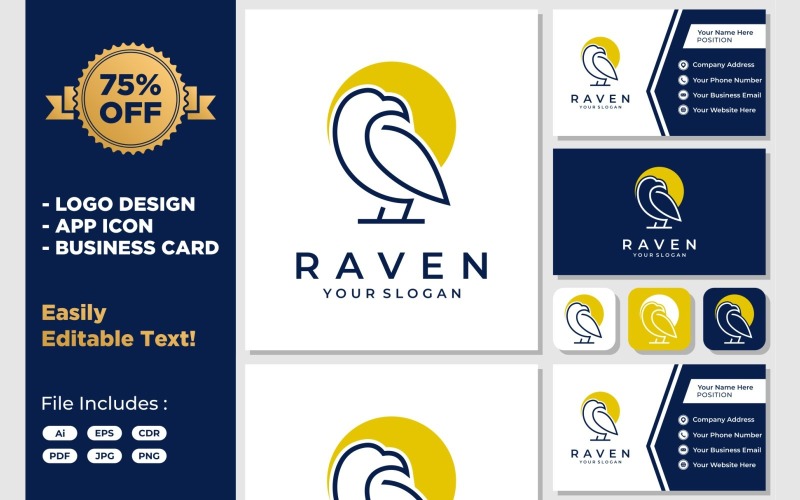 bird eagle raven line logo design original