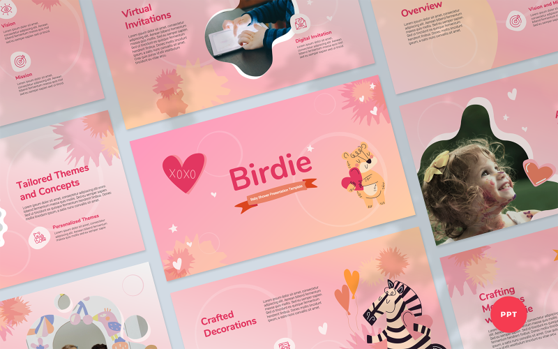 birdie baby shower presentation powerpoint template original