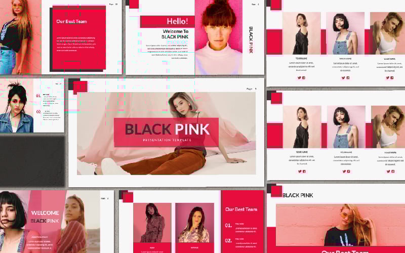 black pink presentation powerpoint template original