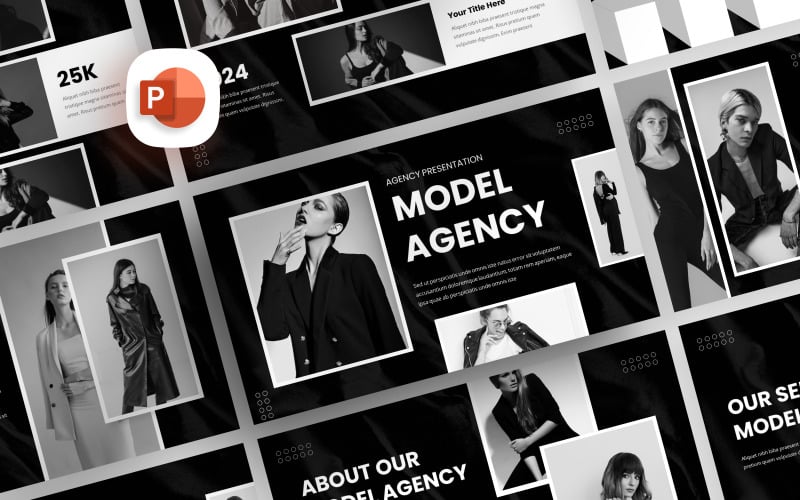 black white model agency powerpoint template original