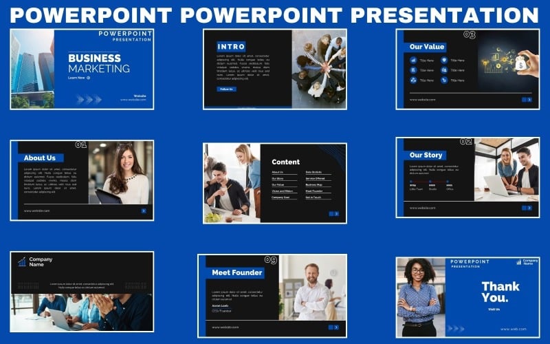 blue amp white business powerpoint presentation original