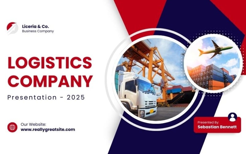 blue red modern global logistics presentation powerpoint template original