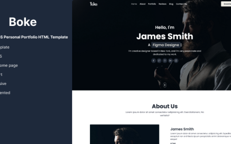 boke tailwind css personal portfolio html template original