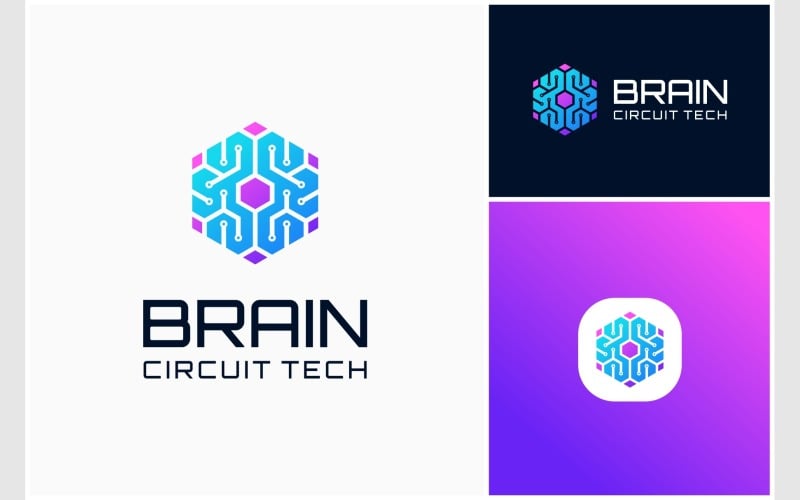 brain circuit technology hexagon logo original