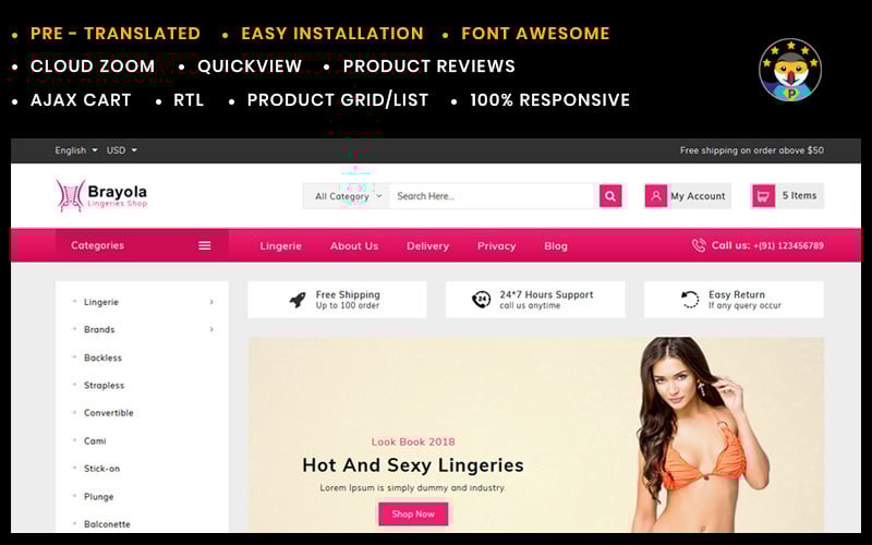 brayola lingerie prestashop template original