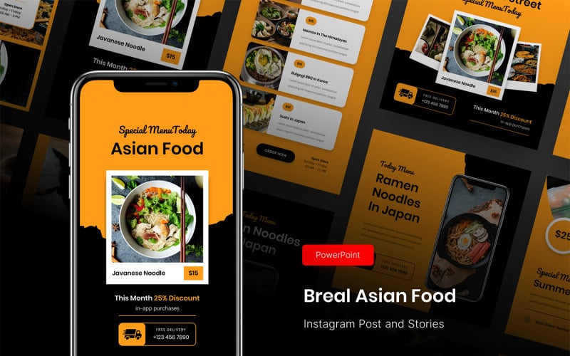 breal asian food instagram post and stories powerpoint template original