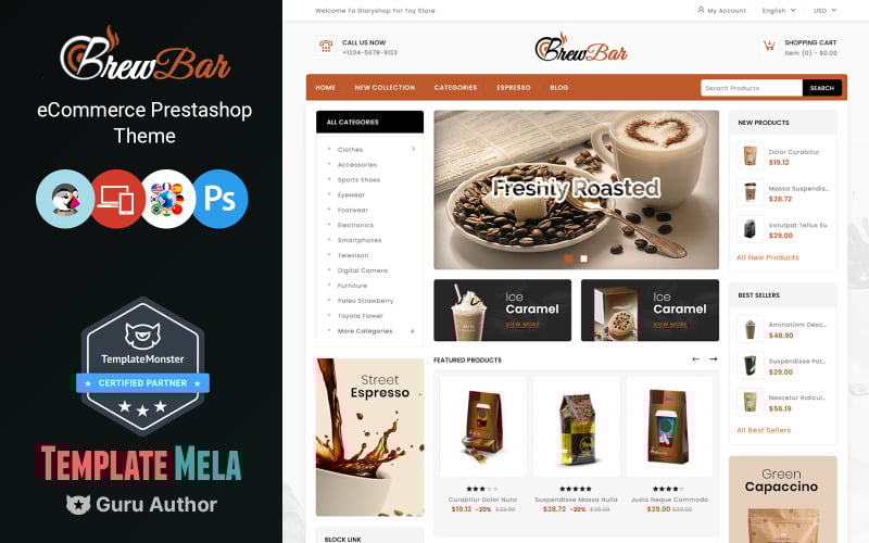 brewbar coffee shop prestashop theme original