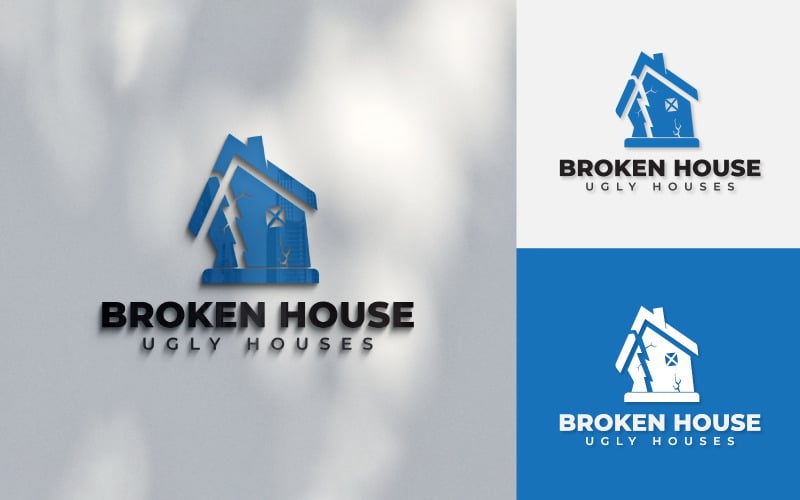 broken ugly home house logo design original
