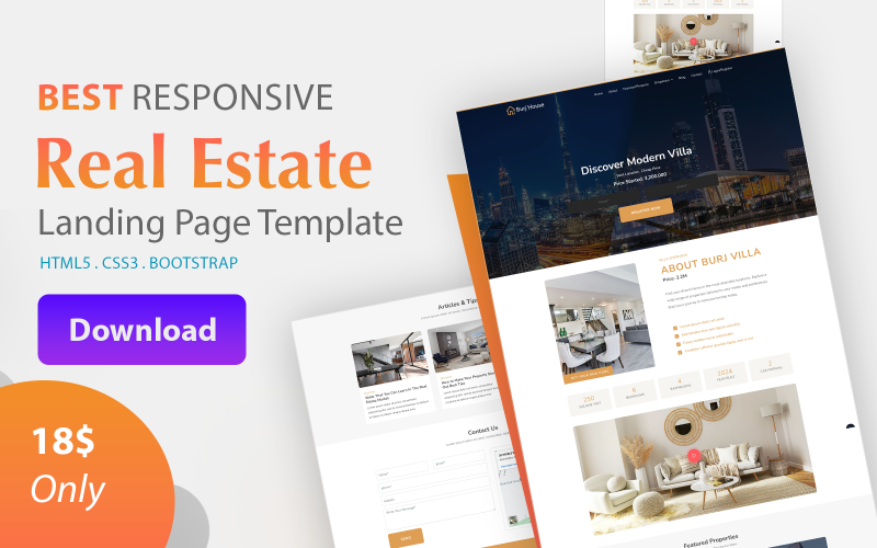 burj real estate html landing page template original