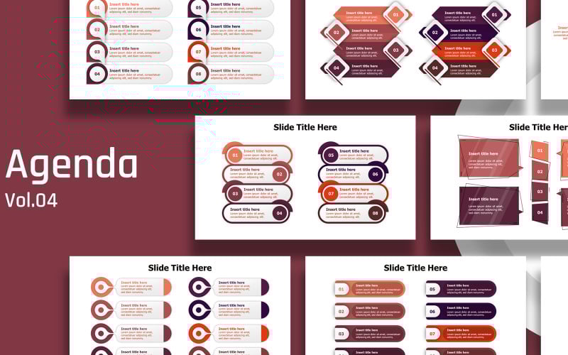 business agenda slides infographic with color variations ready to use original