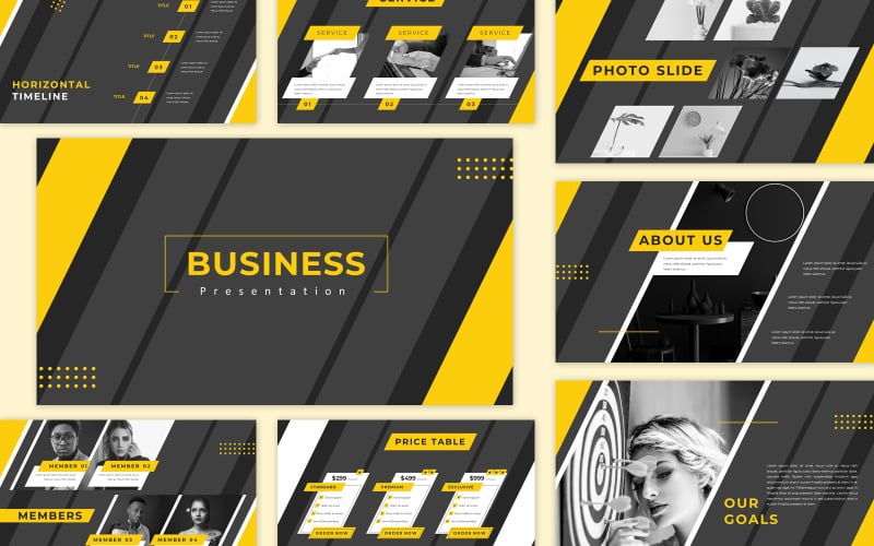 business powerpoint presentation black and yellow color original
