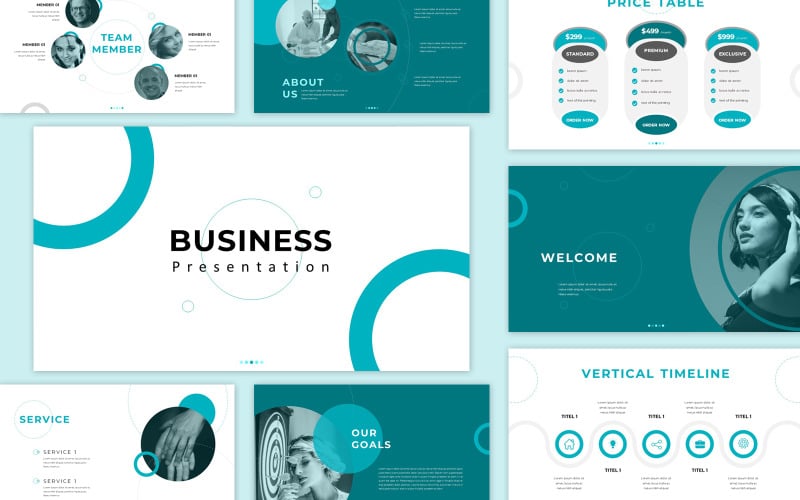 business presentation powerpoint template turquoise color original