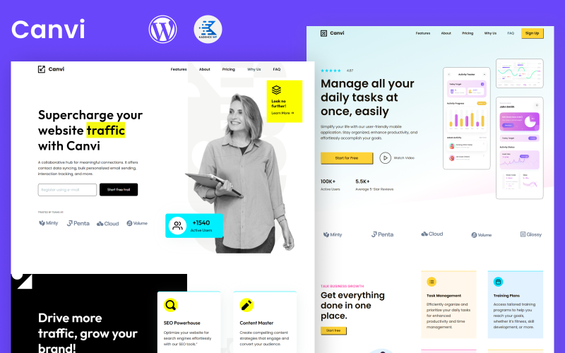 canvi gutenbeg wordpress theme for agencies saas and mobile apps original