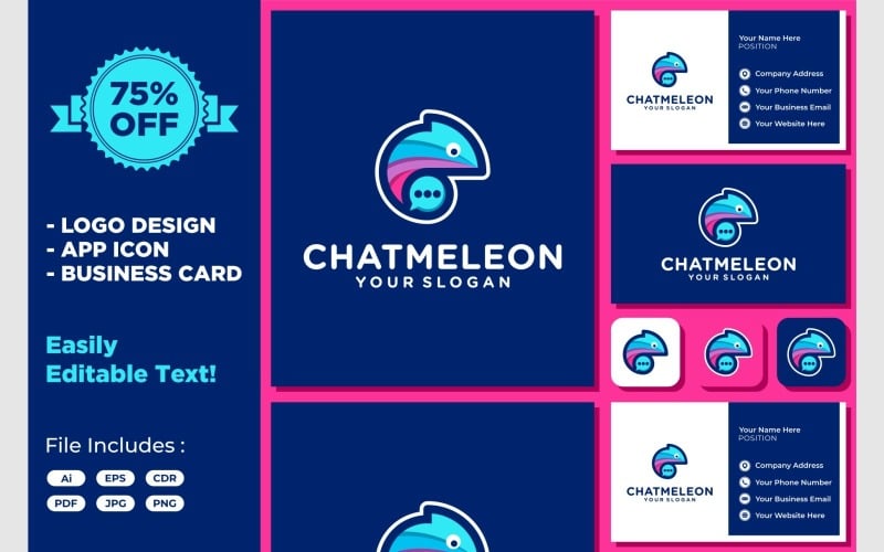 chameleon with bubble chat icon logo original
