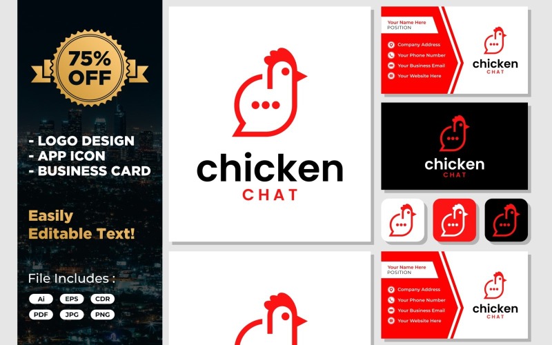 chicken bubble chat icon logo design original