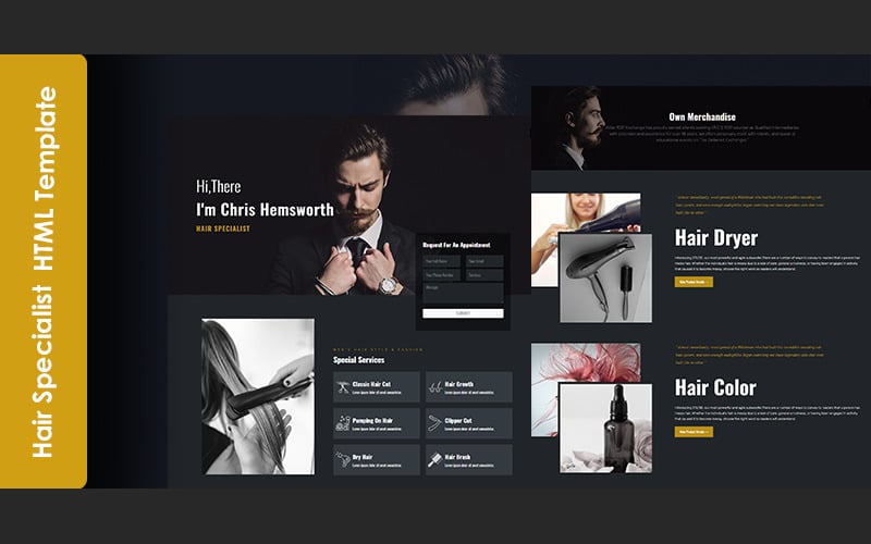 chris hemsworth personal hair specialist portfolio responsive html landing page template original