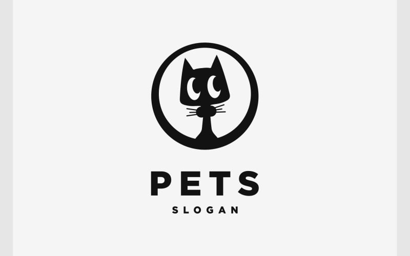 circle cat head black mascot logo original