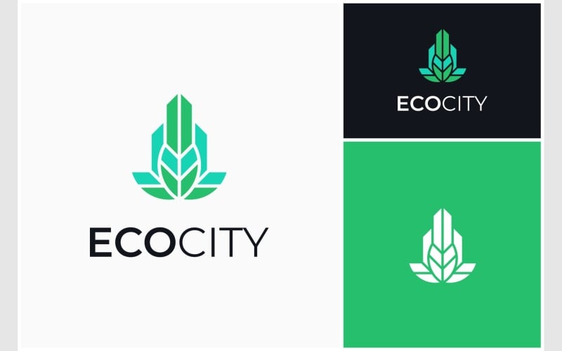 city building eco leaf green modern logo original
