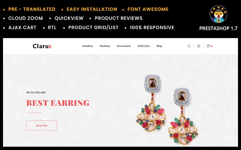 clarus jewelry shop prestashop template original