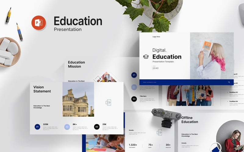 clean digital education powerpoint template original