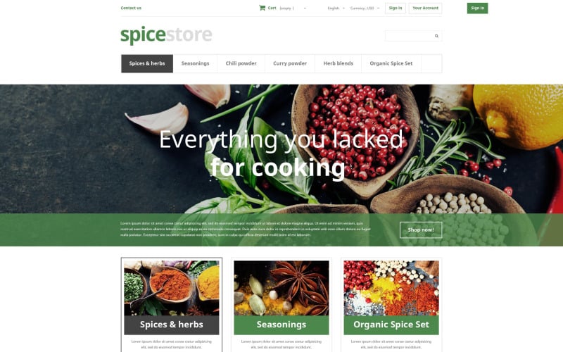 clean ecommerce store spicy flavour shop cook pepper salt powder blend cinnamon dried herbs prestashop theme original