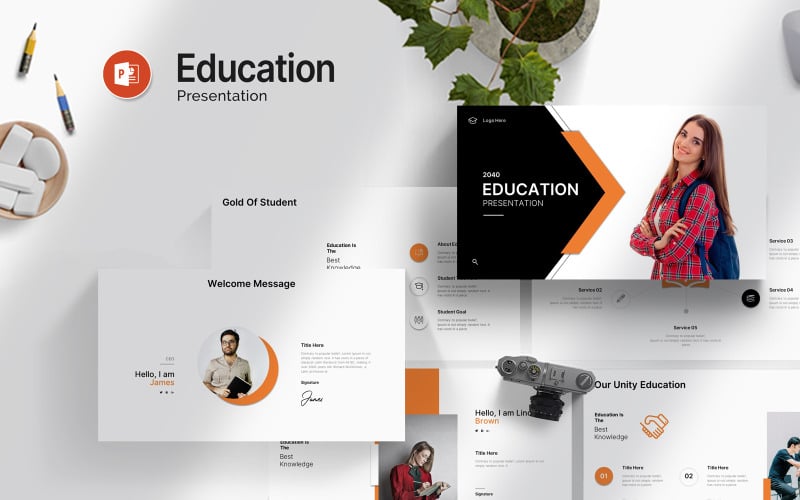 clean education powerpoint template design original