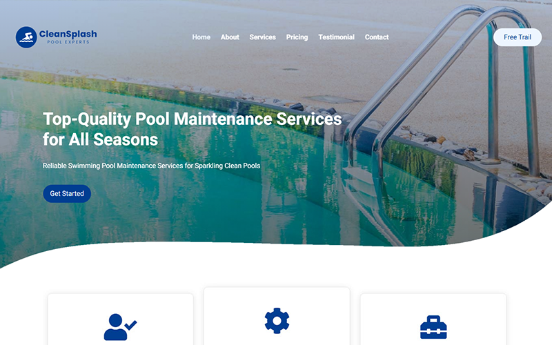 cleansplash pool experts professional swimming pool maintenance services landing page template original