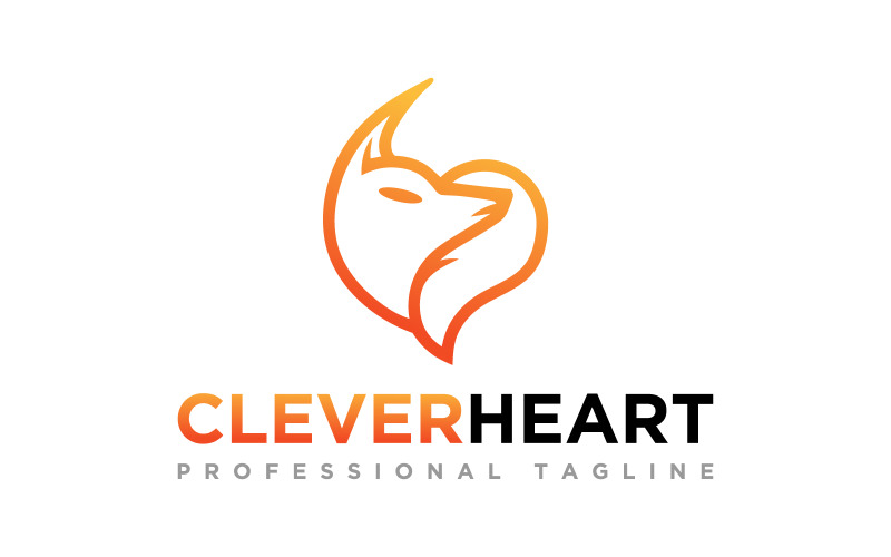 clever heart minimalist love fox logo design original