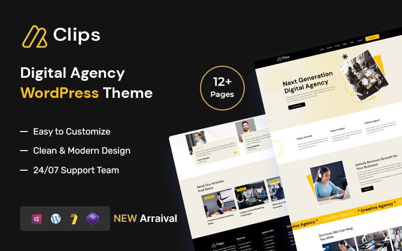 clips digital agency elementor wordpress theme original