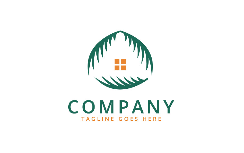 coconut palm leaf house logo design template original