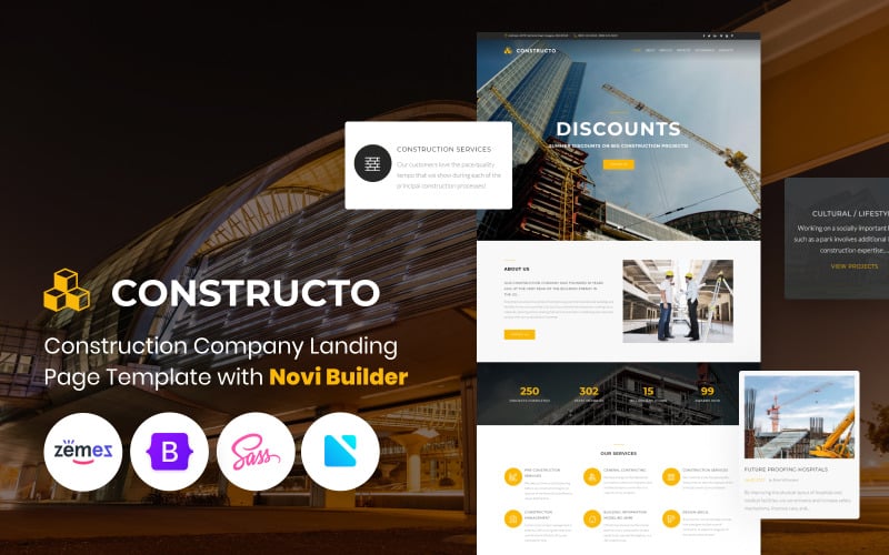 constructo construction company with novi builder landing page template original