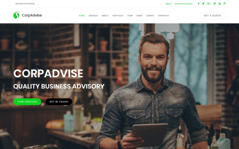 corpadvice fresh business consultancy agency landing page template original