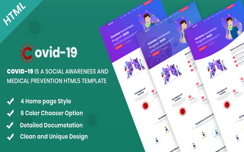 covid social awareness and medical prevention landing page template original